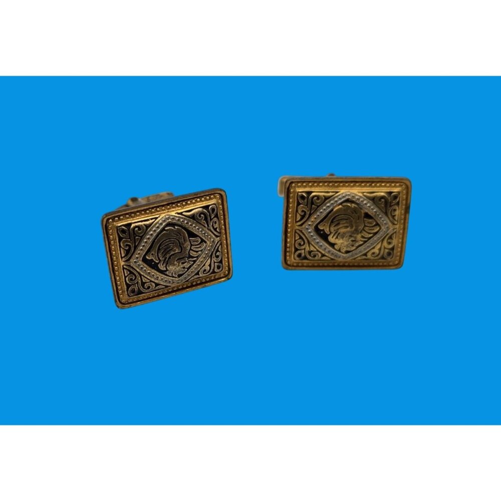 Vintage Gold-Tone Square Cufflinks With Intricate Engraved Design
